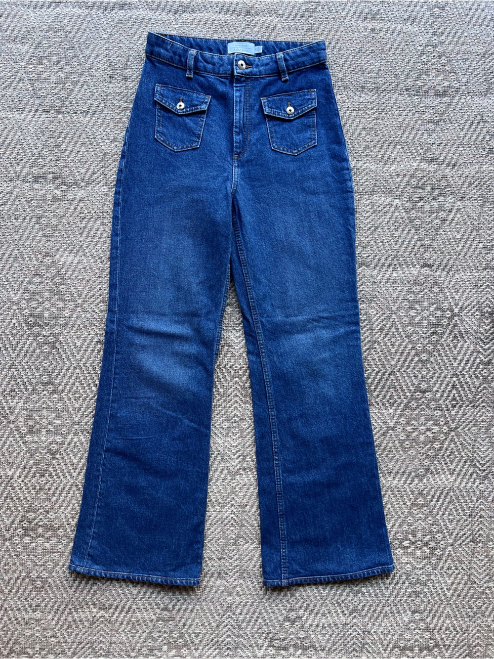 & Other‎ Stories High Waist Flare Jeans Size 6 Dark Wash Wide Leg Sailor Pocket